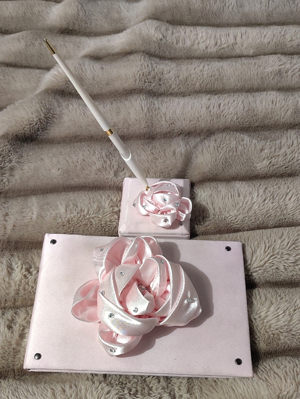 Pink Satin Flower Guest Book